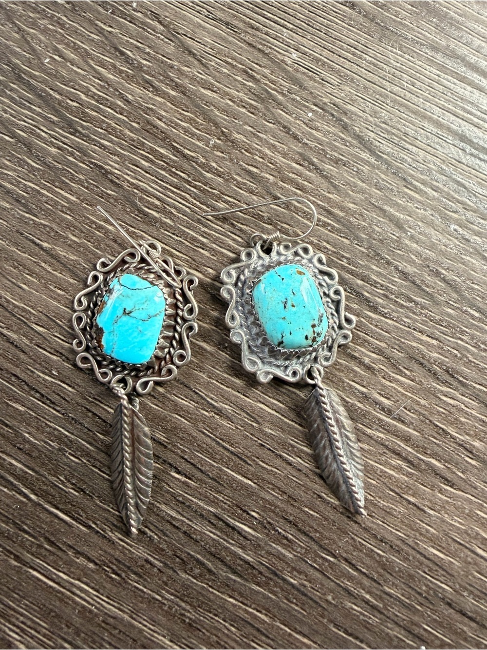 Turquoise Stone Silver Dangle Earrings - Vintage-Inspired